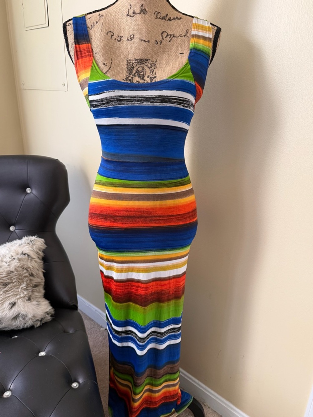 Striped Multicolor Tank Maxi Dress - Blue, Green & Orange